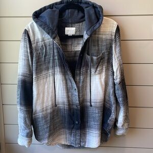American Eagle Hooded Flannel - Size Extra Small - Black Grey